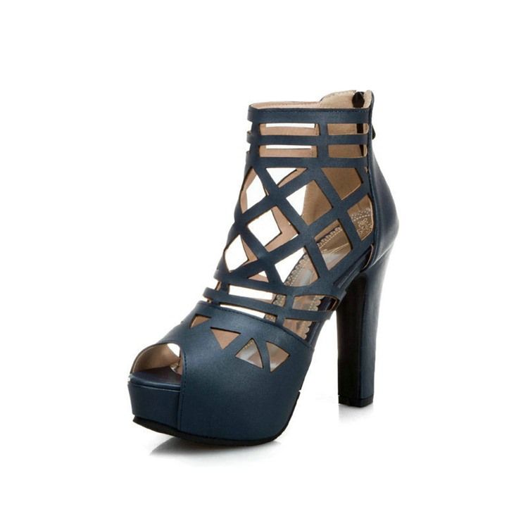 Damen Reißverschluss Peep Toe Plateau Schlichte Dünne Schuhe