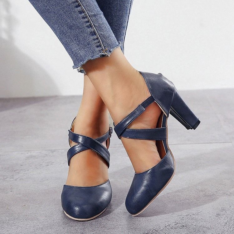 Damen Runde Zehenschnalle Chunky Heel Low-cut Upper Thin Schuhe