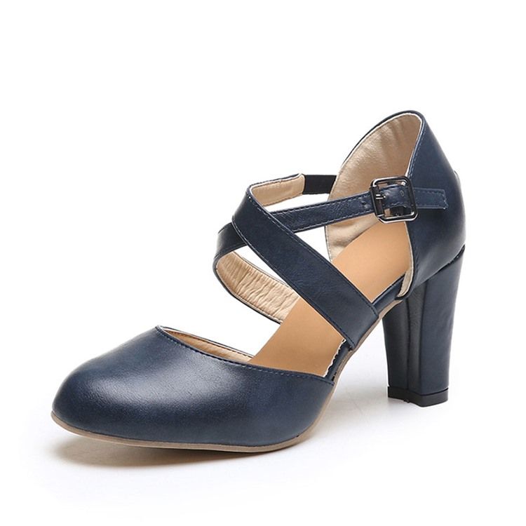 Damen Runde Zehenschnalle Chunky Heel Low-cut Upper Thin Schuhe