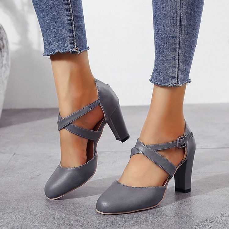 Damen Runde Zehenschnalle Chunky Heel Low-cut Upper Thin Schuhe