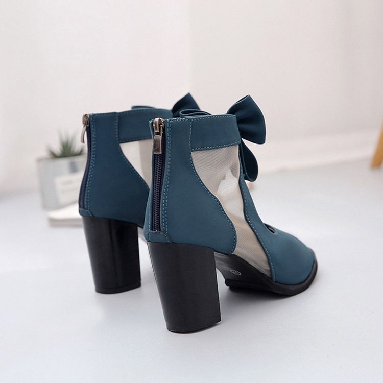 Damen Schleife Reißverschluss Chunky Heel Schlichte Dünne Schuhe