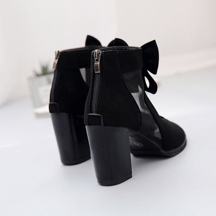 Damen Schleife Reißverschluss Chunky Heel Schlichte Dünne Schuhe