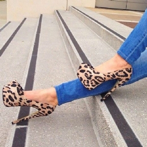 Damen Sexy Leoparden Pumps Mit Runder Zehenpartie