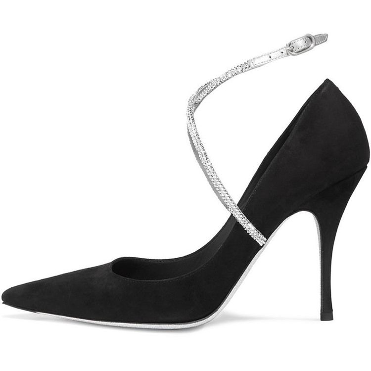 Damen Strass High Heel Pumps Mit Schnalle Und Spitze