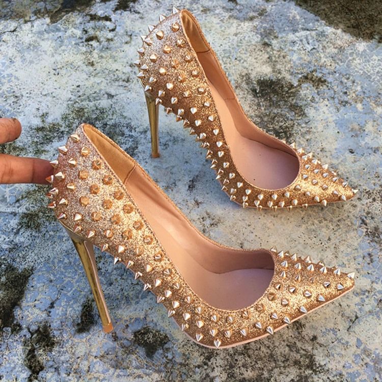 Nieten Spitzschuh Stiletto Heel Schlichte Dünne Damenschuhe