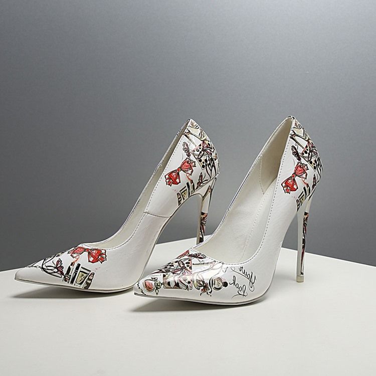 Print Stiletto Heel Spitze Zehe Geometrische Dünne Damenschuhe