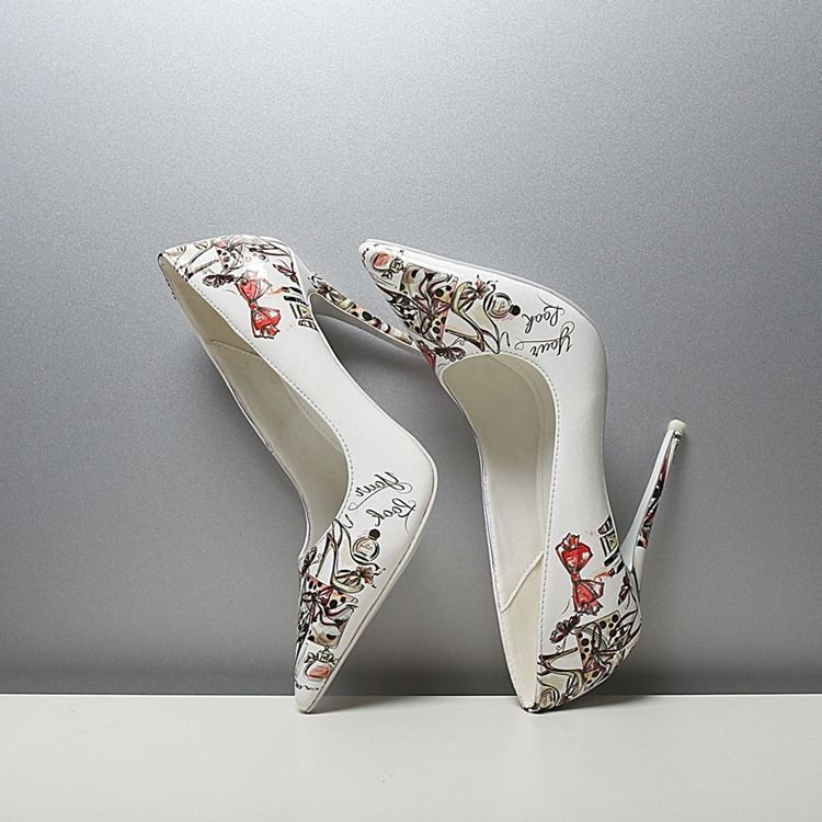 Print Stiletto Heel Spitze Zehe Geometrische Dünne Damenschuhe