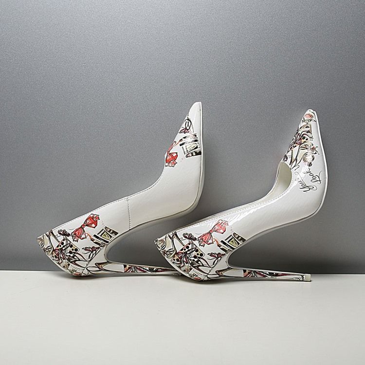 Print Stiletto Heel Spitze Zehe Geometrische Dünne Damenschuhe