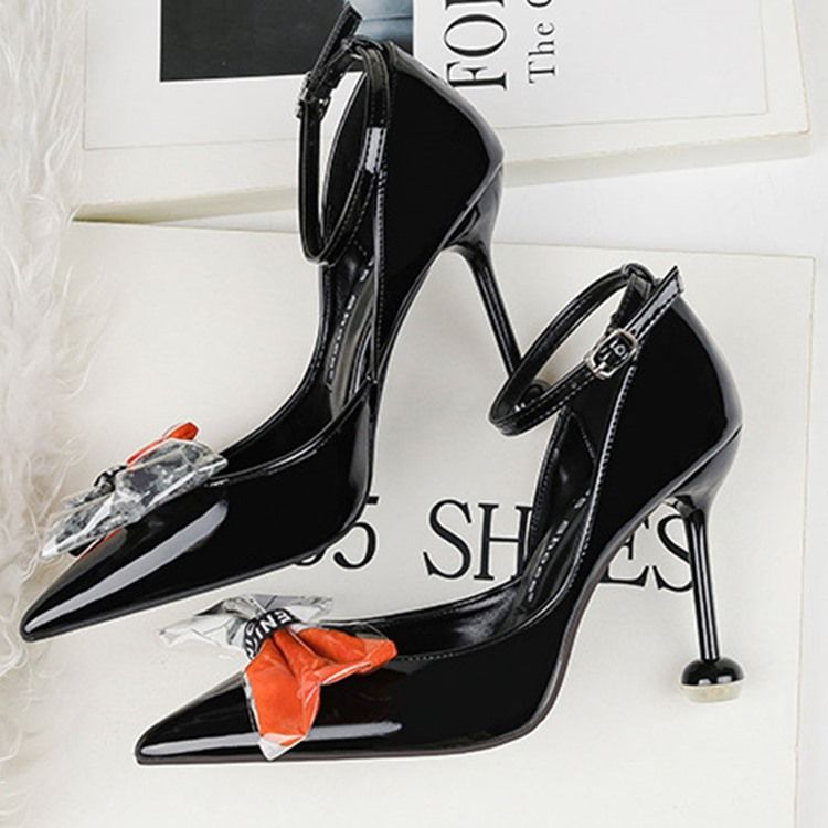 Schleife Stiletto-absatz Spitze Zehe Farbblock Damen Pumps