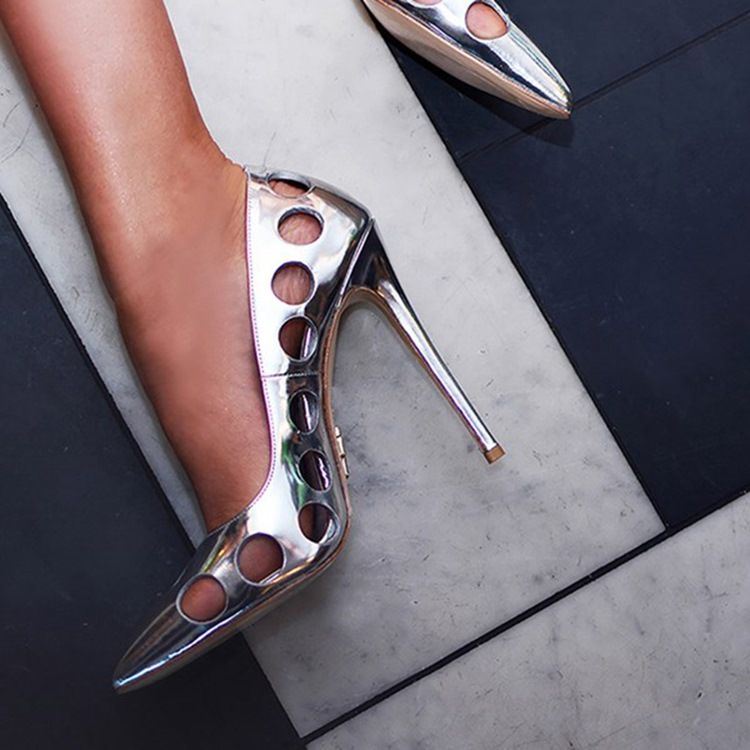 Silber Hohle Spitze Pumps Mit Stiletto-absatz Für Damen