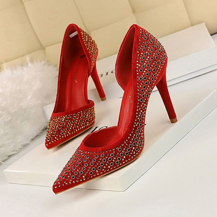 Spitze Pumps Für Damen Mit Strass-faux-wildleder-stiletto-absatz