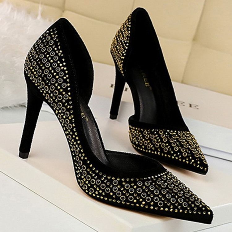 Spitze Pumps Für Damen Mit Strass-faux-wildleder-stiletto-absatz