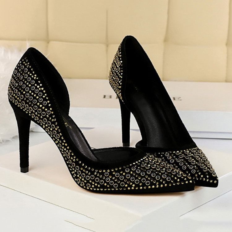 Spitze Pumps Für Damen Mit Strass-faux-wildleder-stiletto-absatz