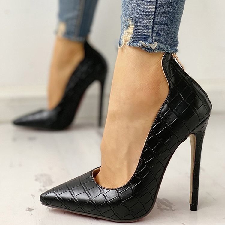 Spitze Zehen Stiletto-absatz Reißverschluss Low-cut Obermaterial Dünne Damenschuhe