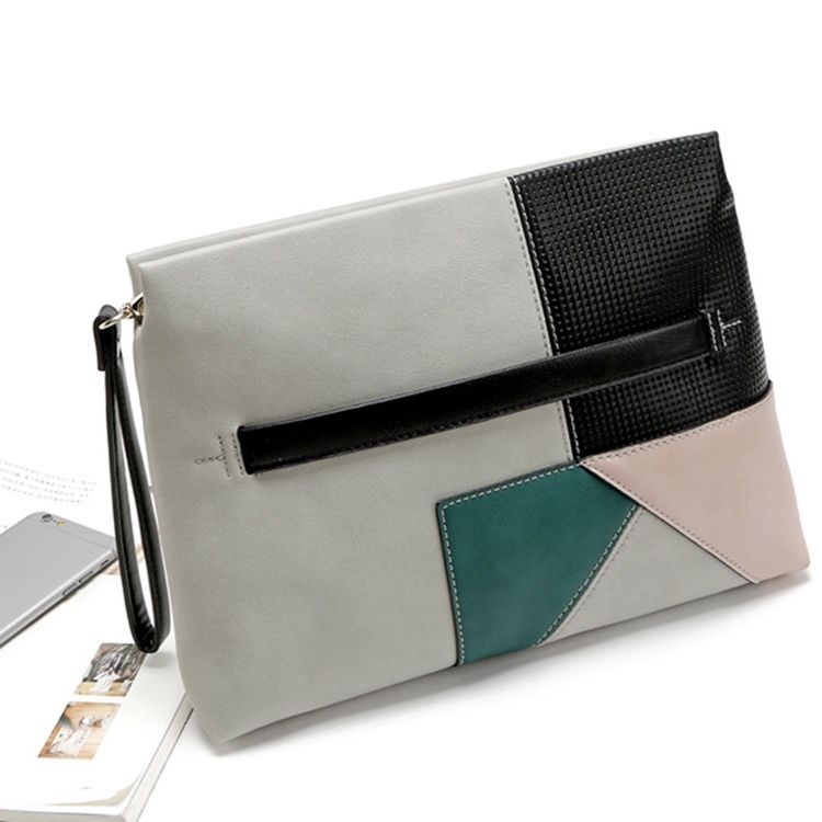 Concise Colour Block Zipper Damen Clutch