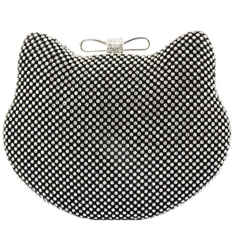 Glänzende Diamantene Abend Clutch In Katzenform