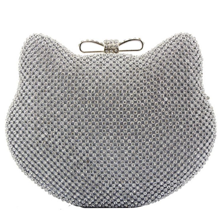 Glänzende Diamantene Abend Clutch In Katzenform