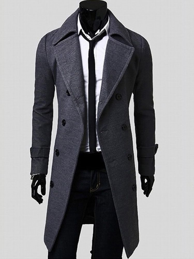 Zweireihiger Schmaler Herren-peacoat Mit Gekerbtem Revers