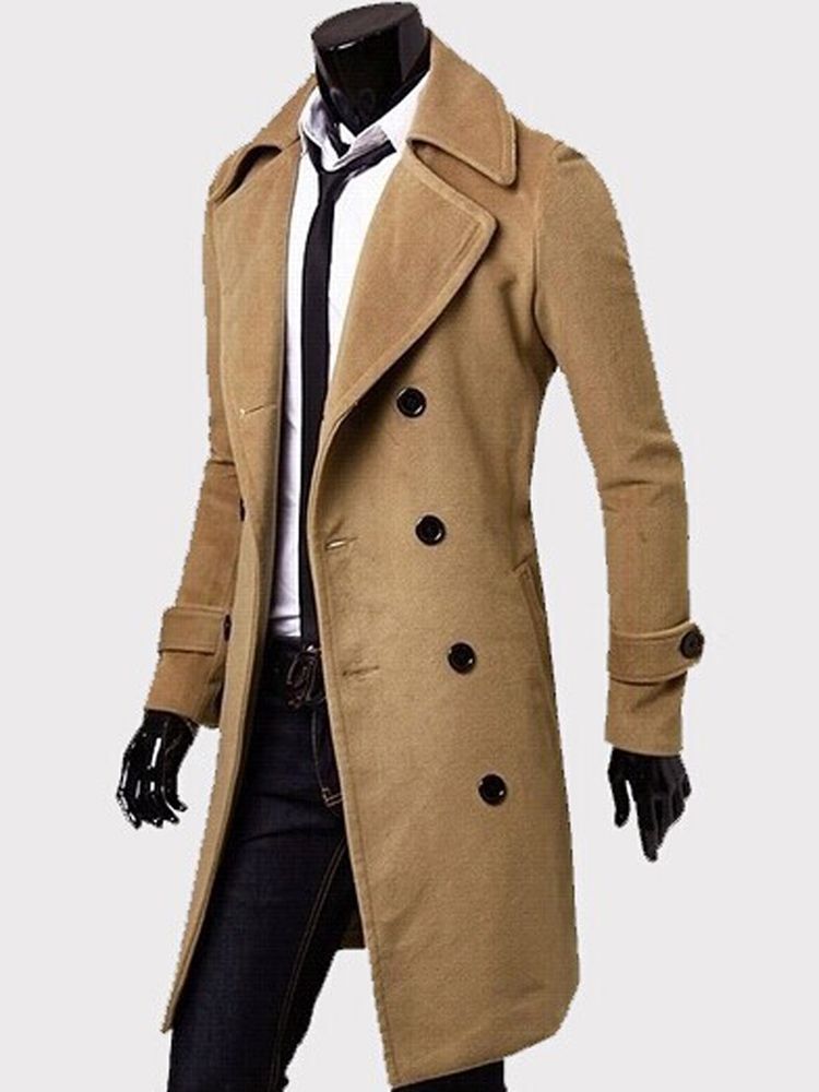 Zweireihiger Schmaler Herren-peacoat Mit Gekerbtem Revers