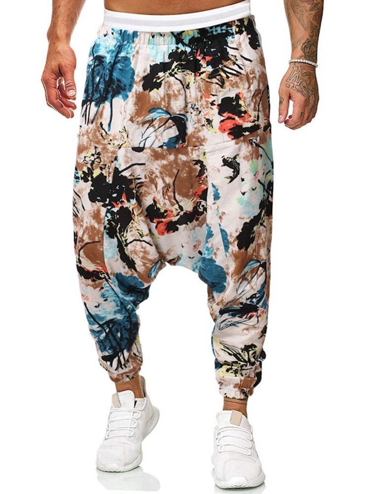 Baggy Pants Print Floral Mid Waist Herren Freizeithose