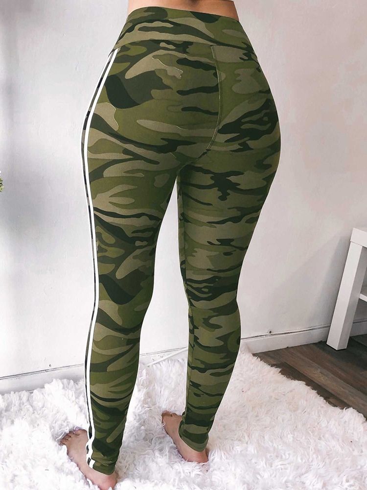 Damen Camouflage Skinny Print Freizeithose Mit Hohem Bund