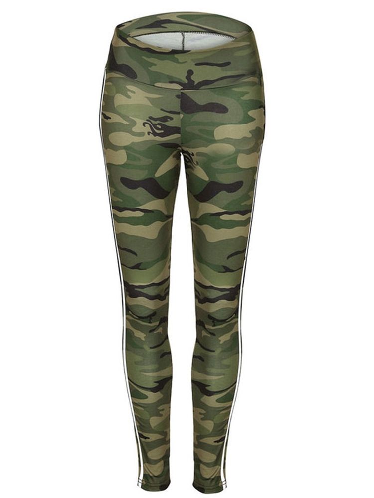 Damen Camouflage Skinny Print Freizeithose Mit Hohem Bund