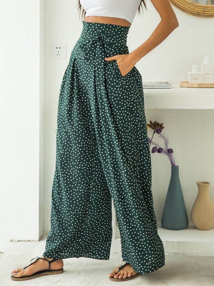 Damen Geschnürte Polka Dots Lose Freizeithose Mit Hoher Taille