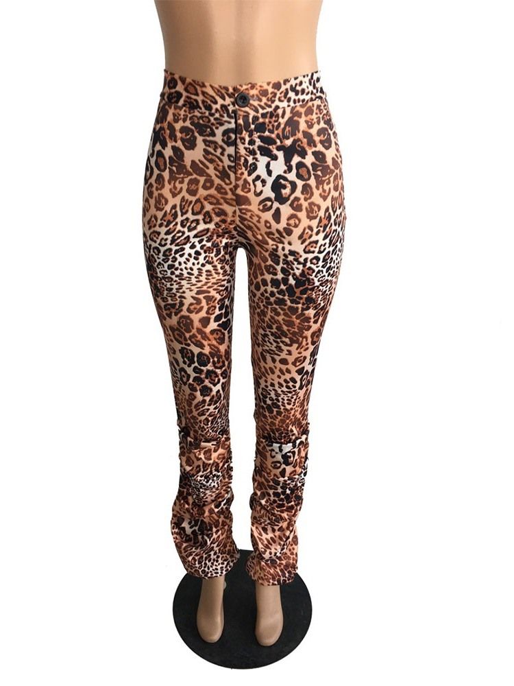 Damen Leopard Slim High Waist Freizeithose In Voller Länge