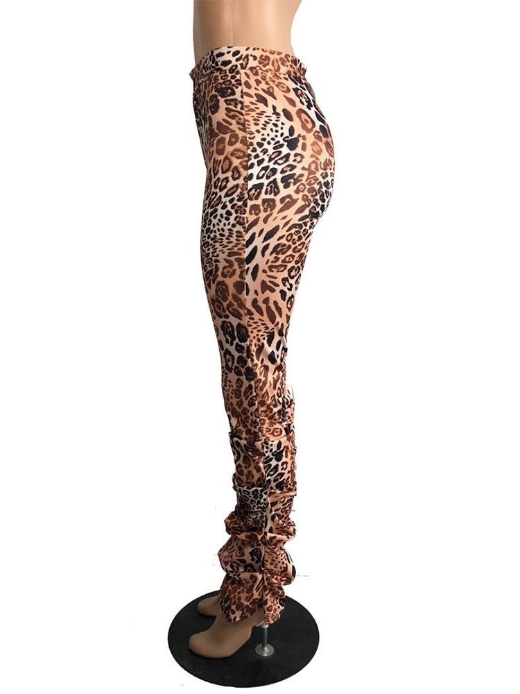 Damen Leopard Slim High Waist Freizeithose In Voller Länge