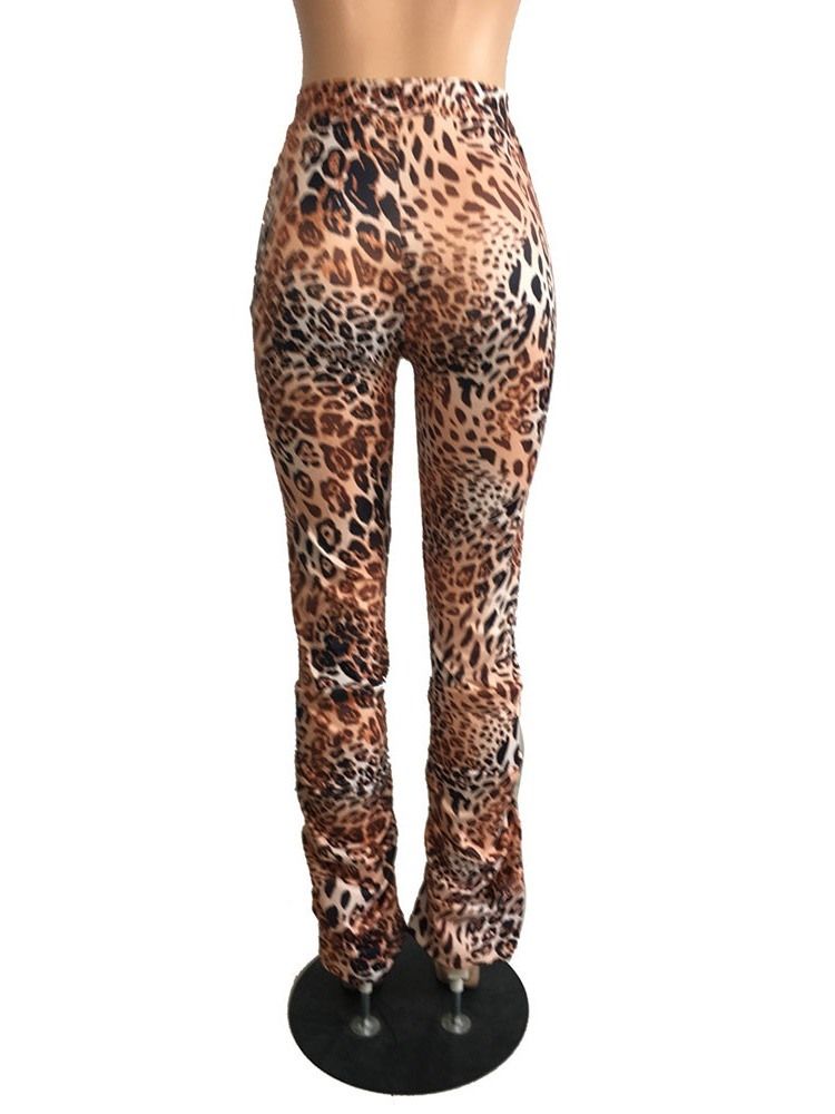 Damen Leopard Slim High Waist Freizeithose In Voller Länge