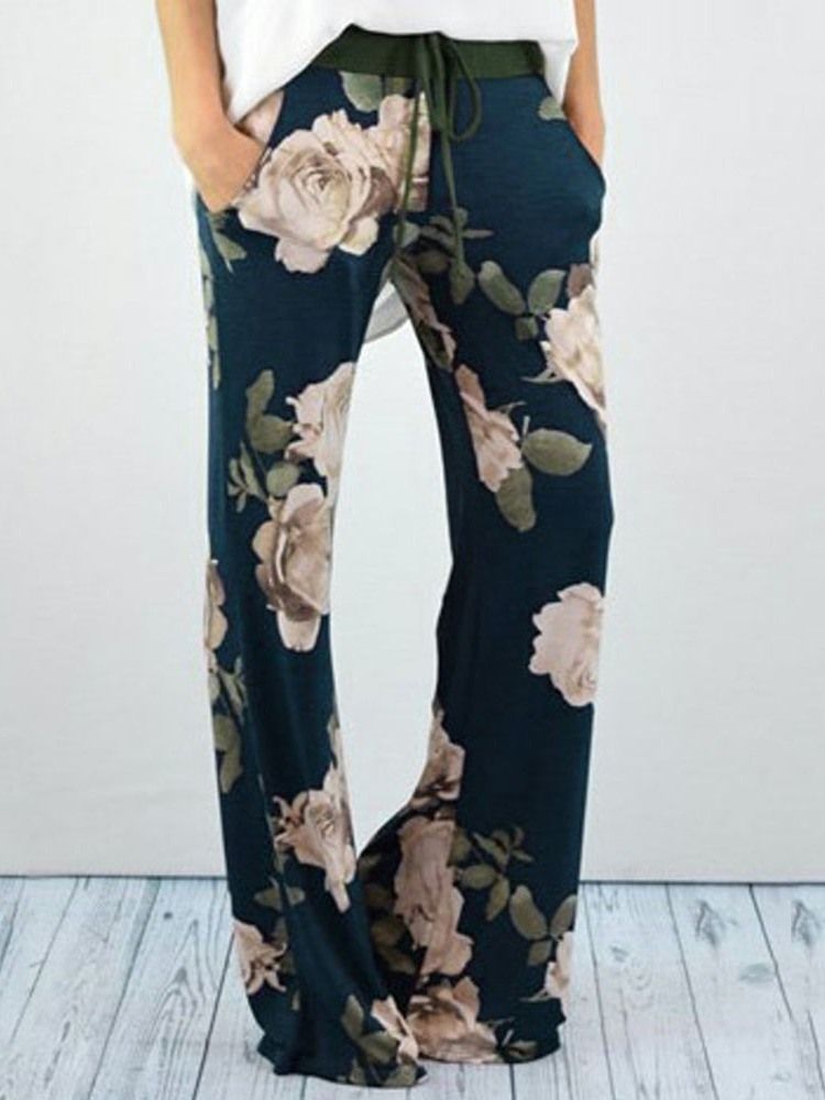 Damen Lose Print Plant In Voller Länge Freizeithose Mit Hoher Taille