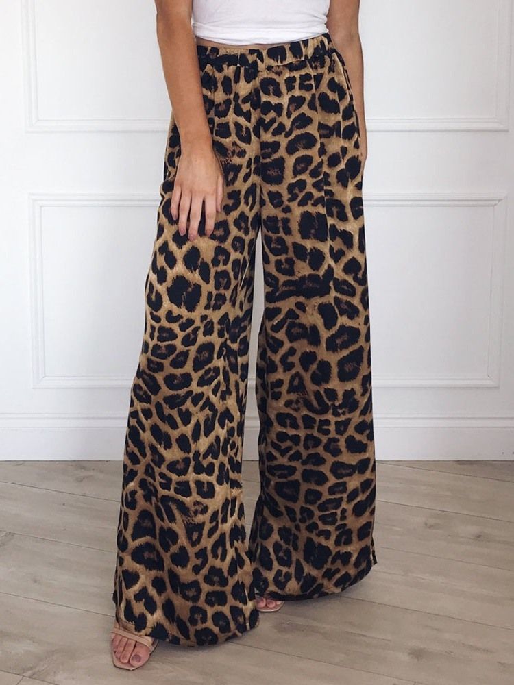 Damen Print Loose Mid Waist Full Length Casual Pants