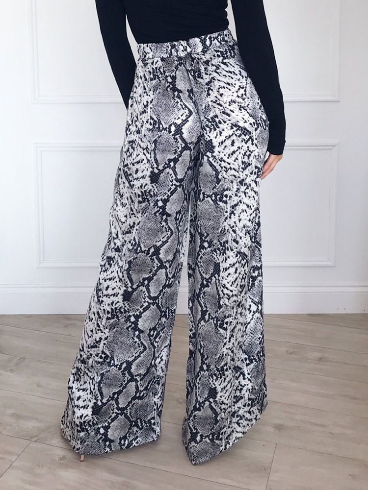 Damen Print Loose Mid Waist Full Length Casual Pants