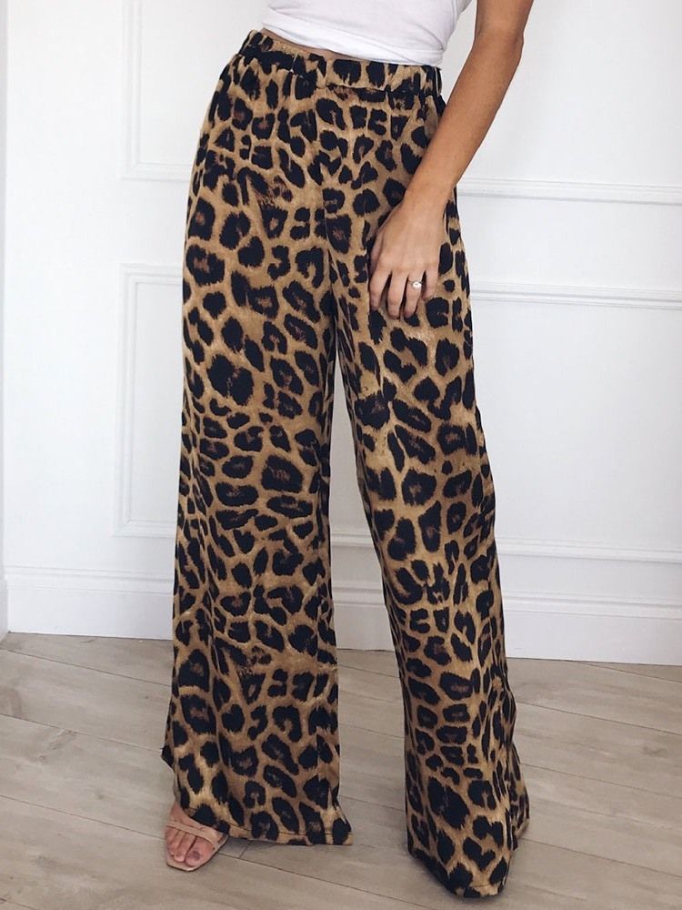 Damen Print Loose Mid Waist Full Length Casual Pants