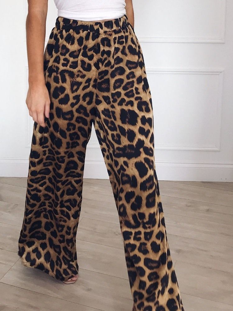 Damen Print Loose Mid Waist Full Length Casual Pants