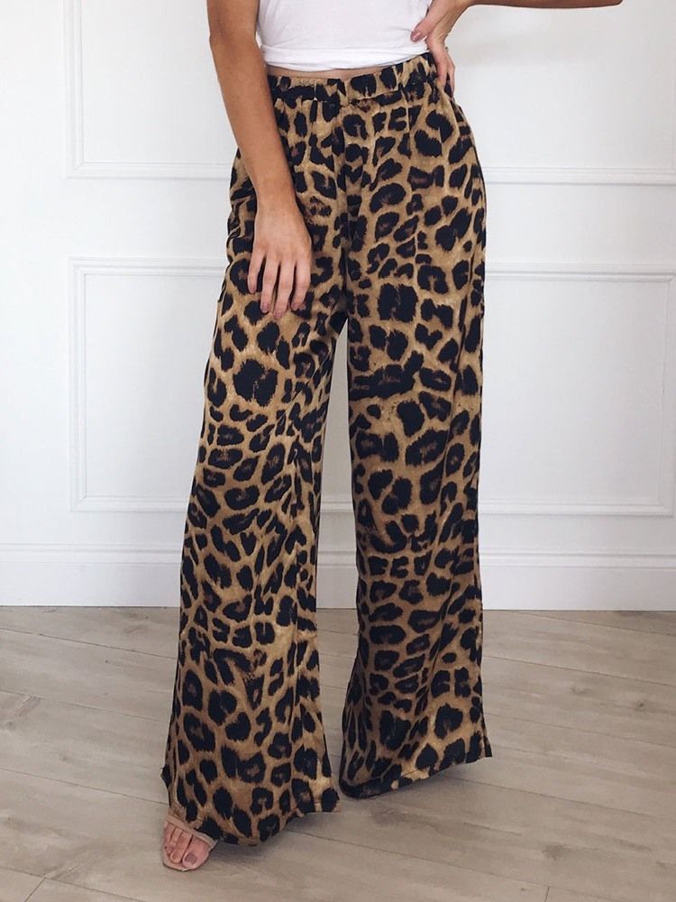 Damen Print Loose Mid Waist Full Length Casual Pants