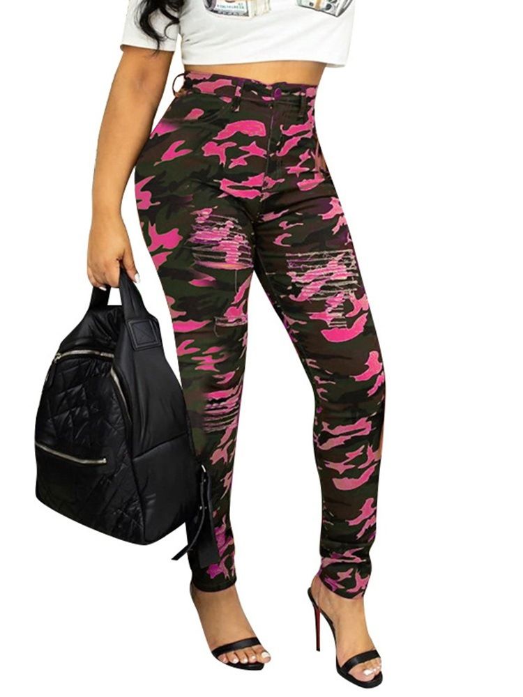 Damen Slim Camouflage Bleistifthose Freizeithose