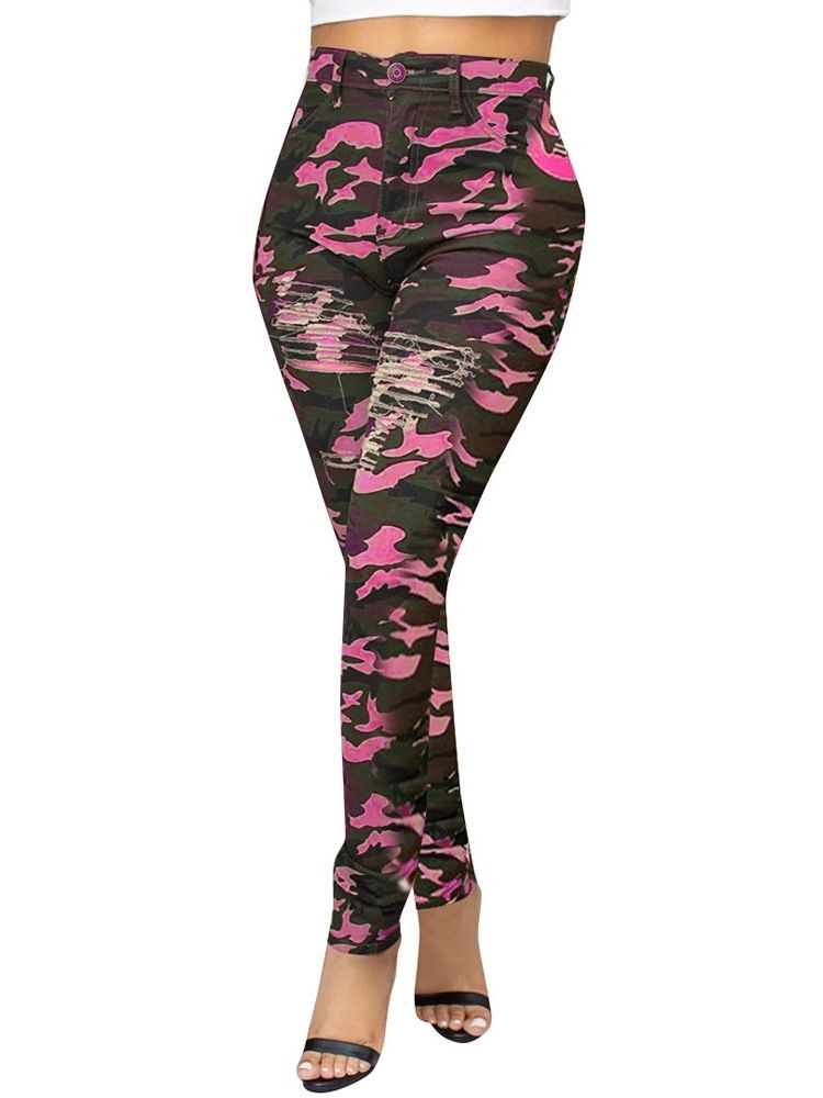 Damen Slim Camouflage Bleistifthose Freizeithose