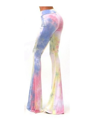 Damen Slim Color Block Tie-dye Freizeit Schlaghose