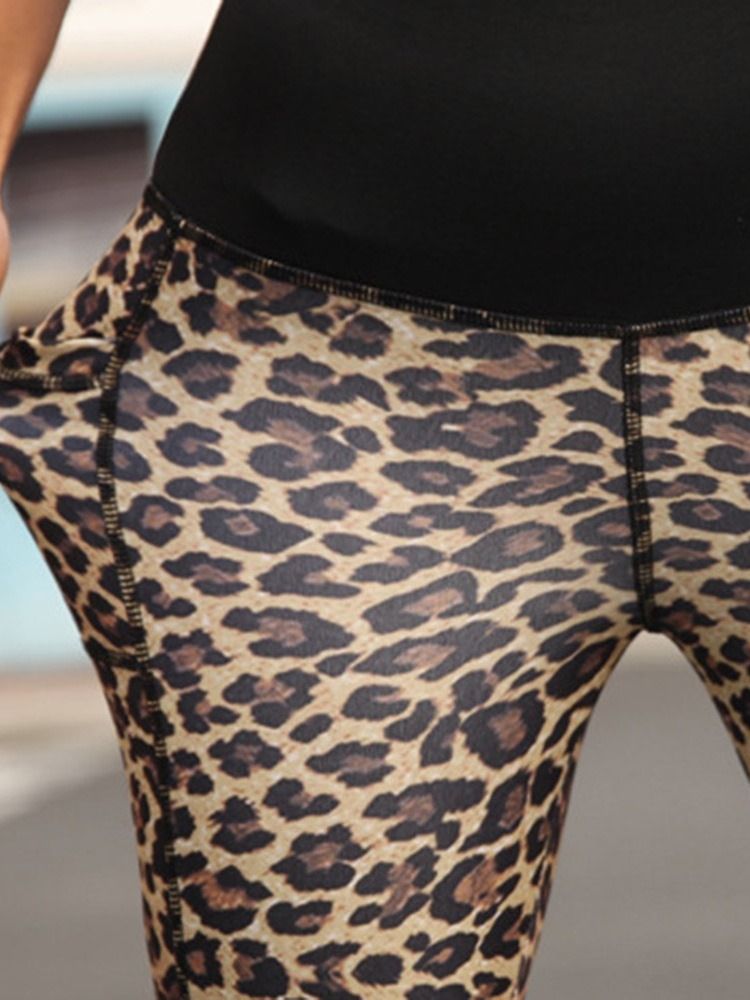 Damen-sportleggings Mit Leopardentaschen Und Hoher Taille