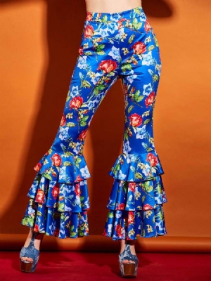 Damenhose Mit Elastischen Rüschen Und Blumen-schlaghosen