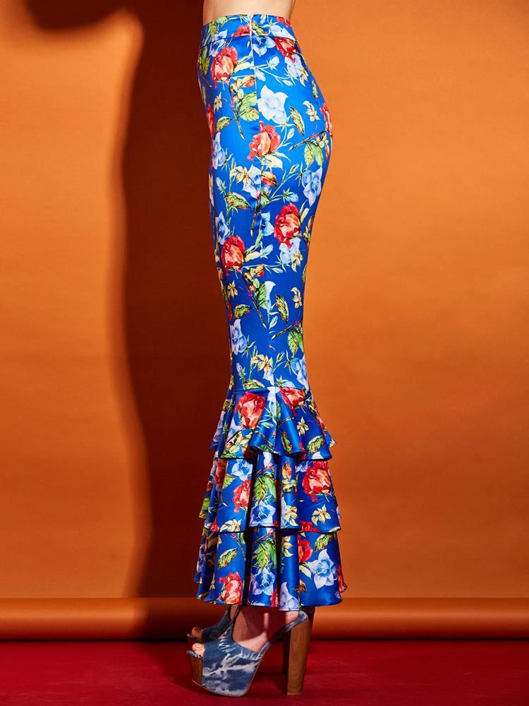 Damenhose Mit Elastischen Rüschen Und Blumen-schlaghosen