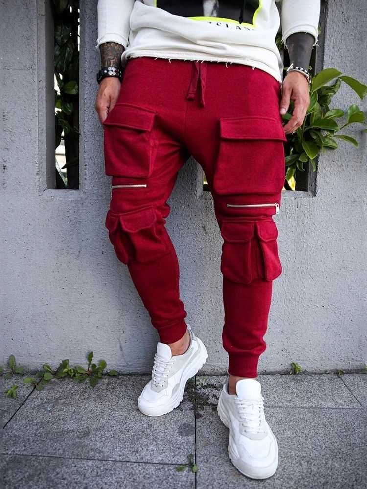 Einfache Overall-reißverschluss Mid Waist Herren Freizeithose