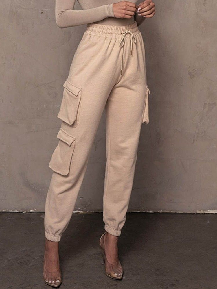 Einfache Tasche Slim Full Length Pencil Pants Damen Freizeithose