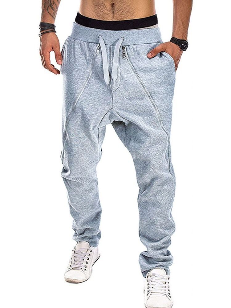 Farbblock Baggy Pants Pocket Mid Waist Herbst Casual Herrenhosen