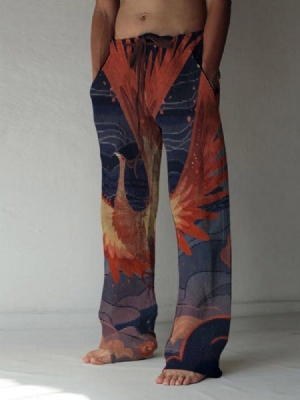 Gerade Europäische Herren Freizeithose Mit Phoenix-print Zum Schnüren