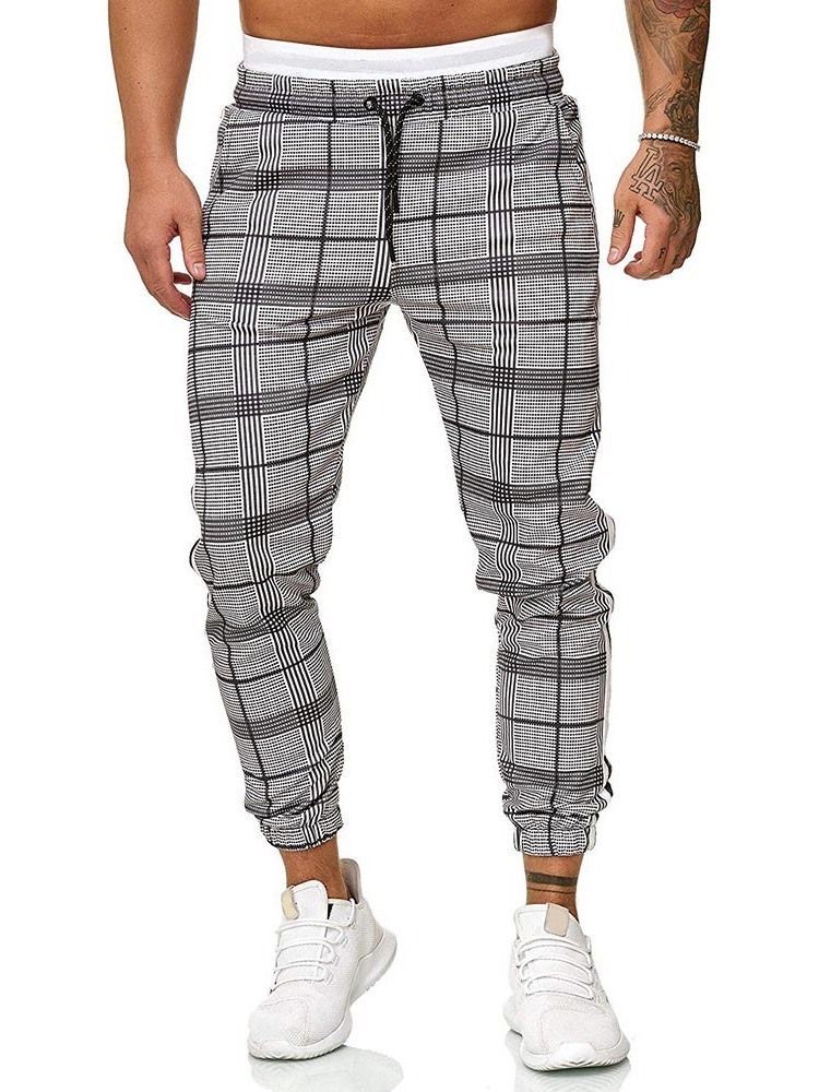 Harem Plaid Mid Waist Lace-up Herren Freizeithose