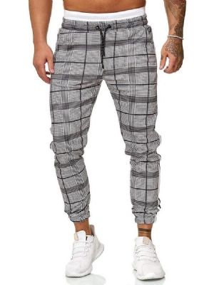 Harem Plaid Mid Waist Lace-up Herren Freizeithose