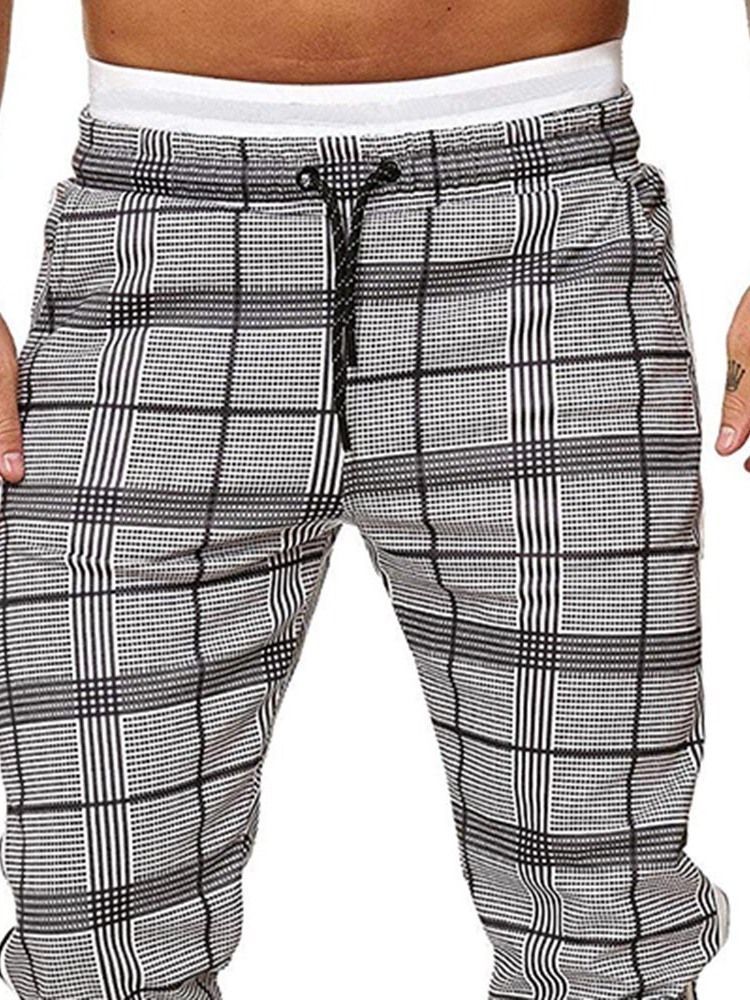 Harem Plaid Mid Waist Lace-up Herren Freizeithose