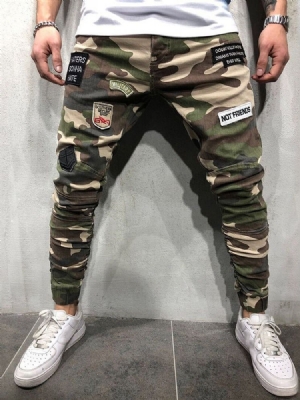 Herren Bleistift Camouflage Applikationen Reißverschluss Europäische Freizeithose